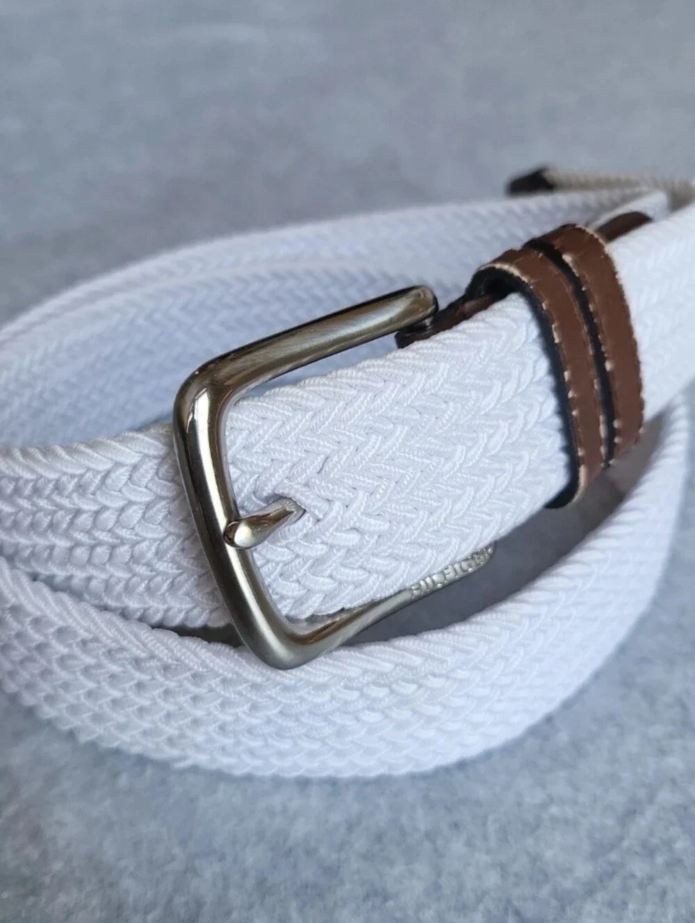 Tommy Hilfiger Belt Mens Small 32-34 White Elastic Canvas Bonded Leather Stretch